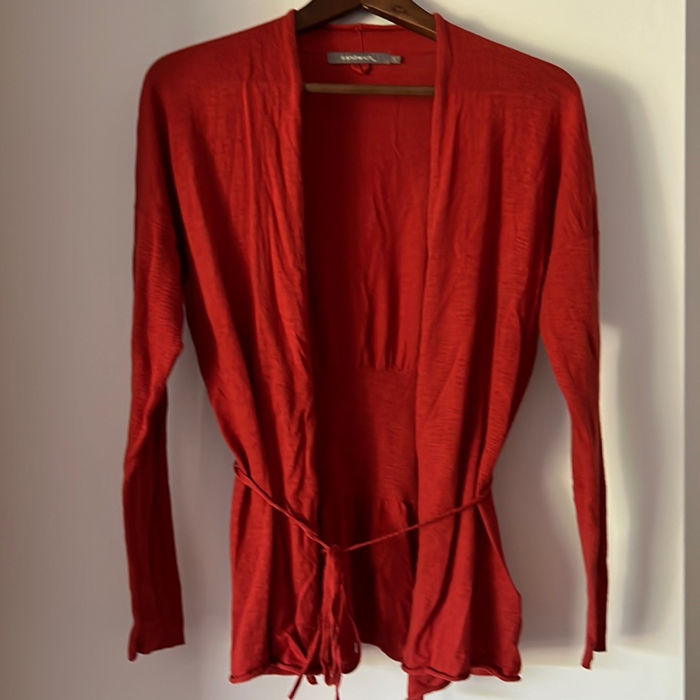 Sandwich Lightweight Office Sweater Cardigan in Rust Size M